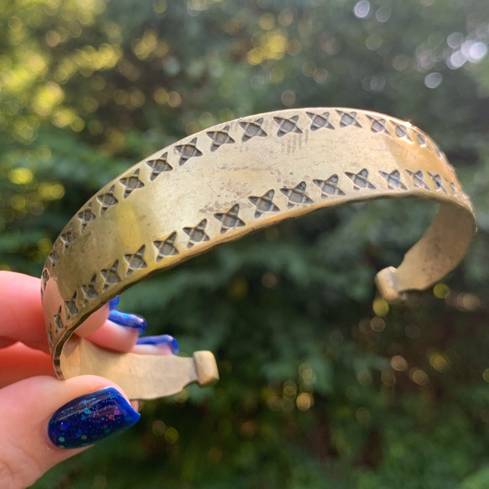 Patterned Hammered Brass Cuff - image 3